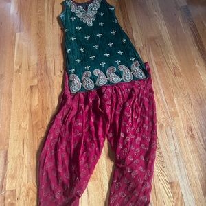 Green and Red Salwar Suit w/ Pyjami
